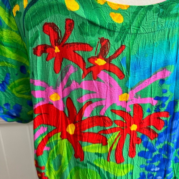 Jams World Hattie Short Sleeve Mini Tiered Dress Sea Flower Extra Large XL - Picture 5 of 12